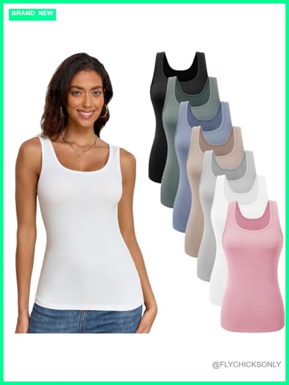7 Pack Ribbed Scoop Neck Tank Tops for Women Undershirts Sleeveless Layering